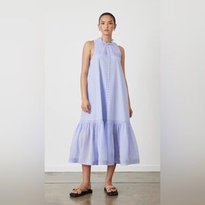 Joslin Audrey Sleevless Flounce Organic Cotton Ramie Midi Dress in Lavender 💜 XS